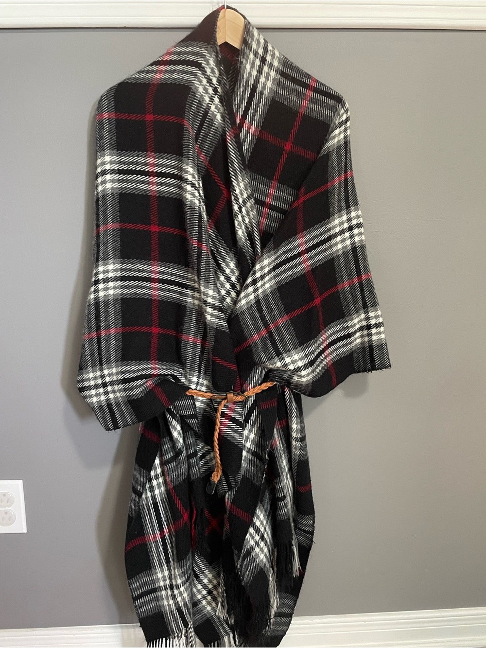 Plaid Black & Red Shawl Wrap Coatigan